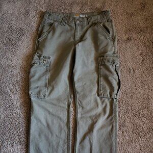 Men's Carhartt canvas cargo pants olive drab green vintage Y2K 30x32